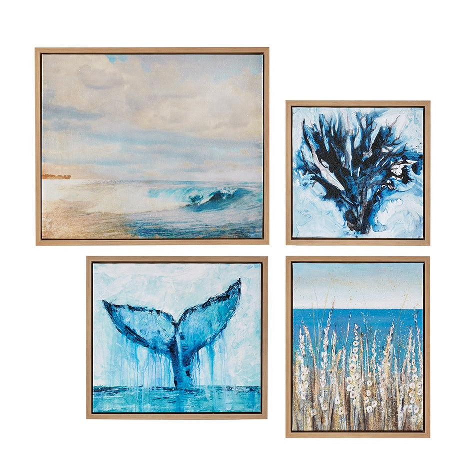 Seascape Gel Coat Framed Canvas 4PC Set - Blue