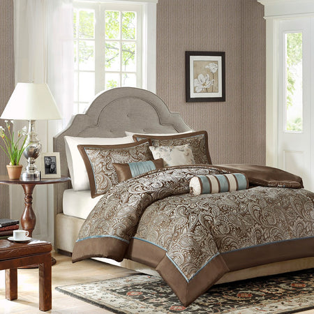 Madison Park Aubrey 6 Piece Duvet Cover Set - Blue / Brown - King Size / Cal King Size