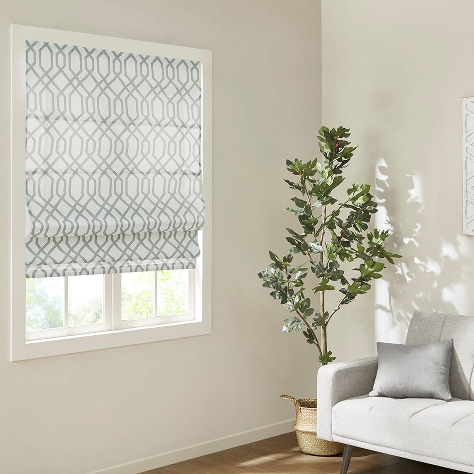 Madison Park Albina Printed Ogee Texture Light Filtering Cordless Roman Shade - White - 33x64"