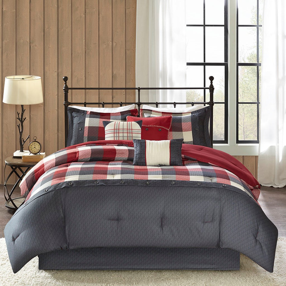 Ridge 7 Piece Herringbone Comforter Set - Red - King Size