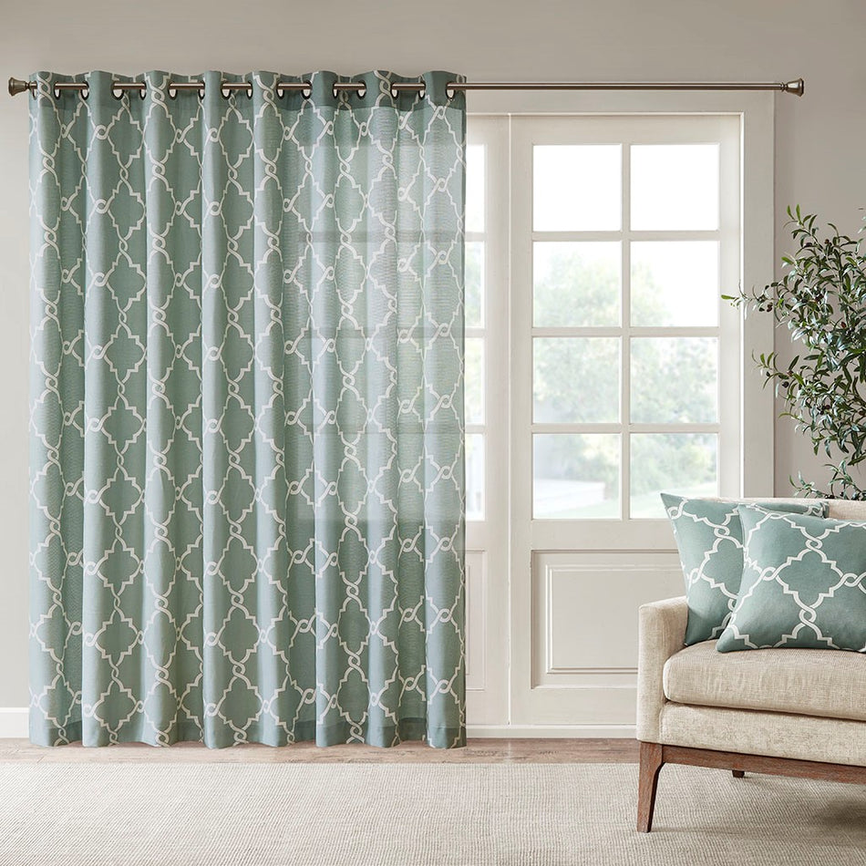 Madison Park Saratoga Fretwork Print Patio Window Curtain - Seafoam - 100x84"