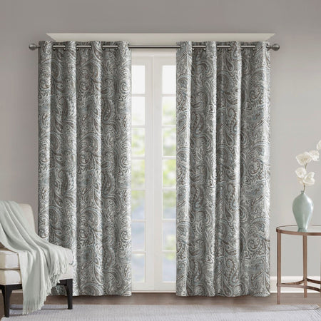 SunSmart Jenelle Paisley Printed Total Blackout Window Panel - Grey - 50x63"