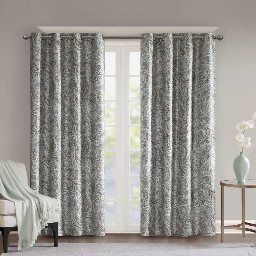 SunSmart Jenelle Paisley Printed Total Blackout Window Panel - Grey - 50x84"