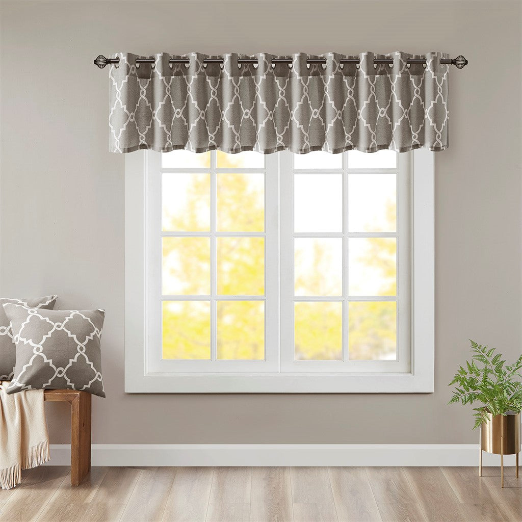 Madison Park Saratoga Fretwork Print Grommet Top Window Valance - Grey - 50x18"