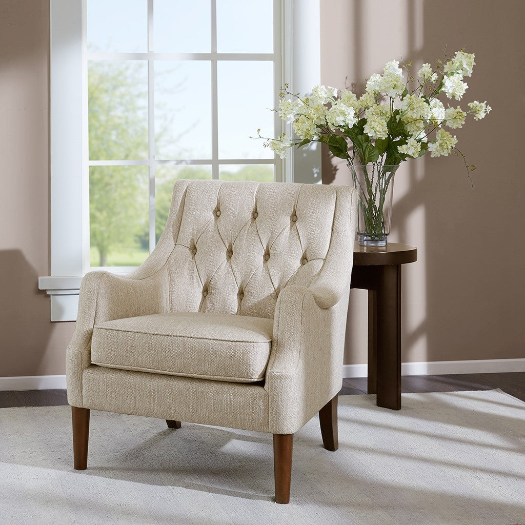 Madison Park Qwen Button Tufted Accent Chair - Beige 