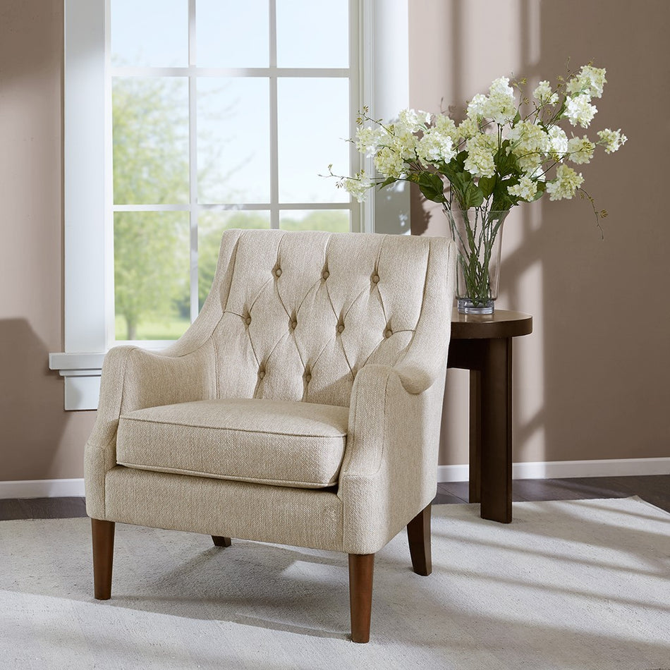 Madison Park Qwen Button Tufted Accent Chair - Beige 