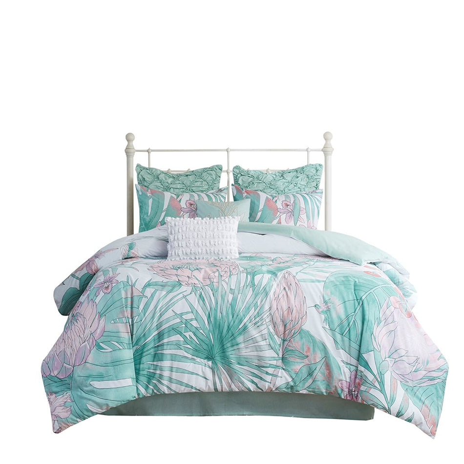 Keilani 8 Piece Cotton Printed Comforter Set - Aqua - Cal King Size