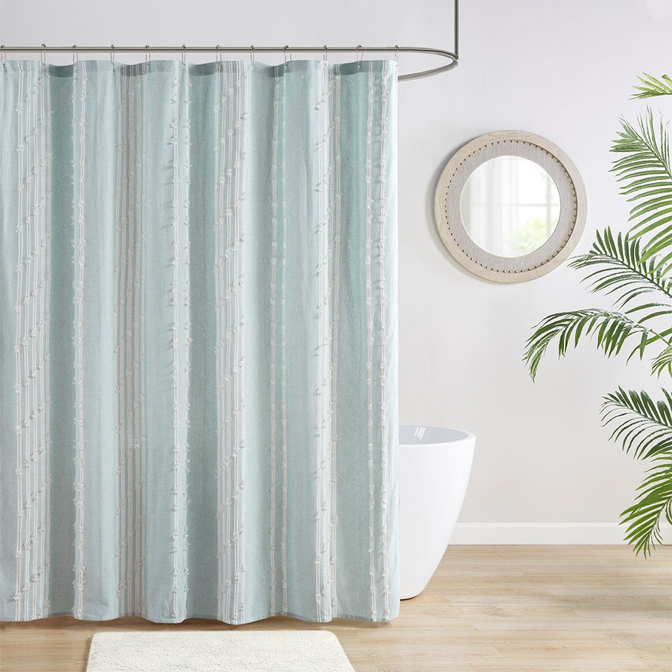 INK+IVY Kara Cotton Jacquard Shower Curtain - Aqua - 72x72"