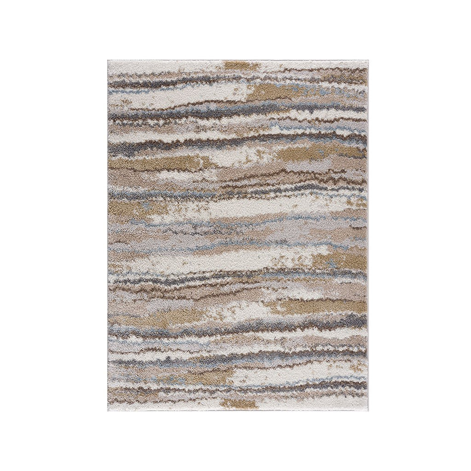 Riley Watercolor Abstract Stripe Woven Area Rug - Blue / Tan - 6x9'