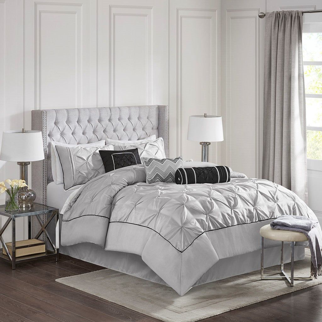 Madison Park Laurel 7 Piece Tufted Comforter Set - Grey - Cal King Size