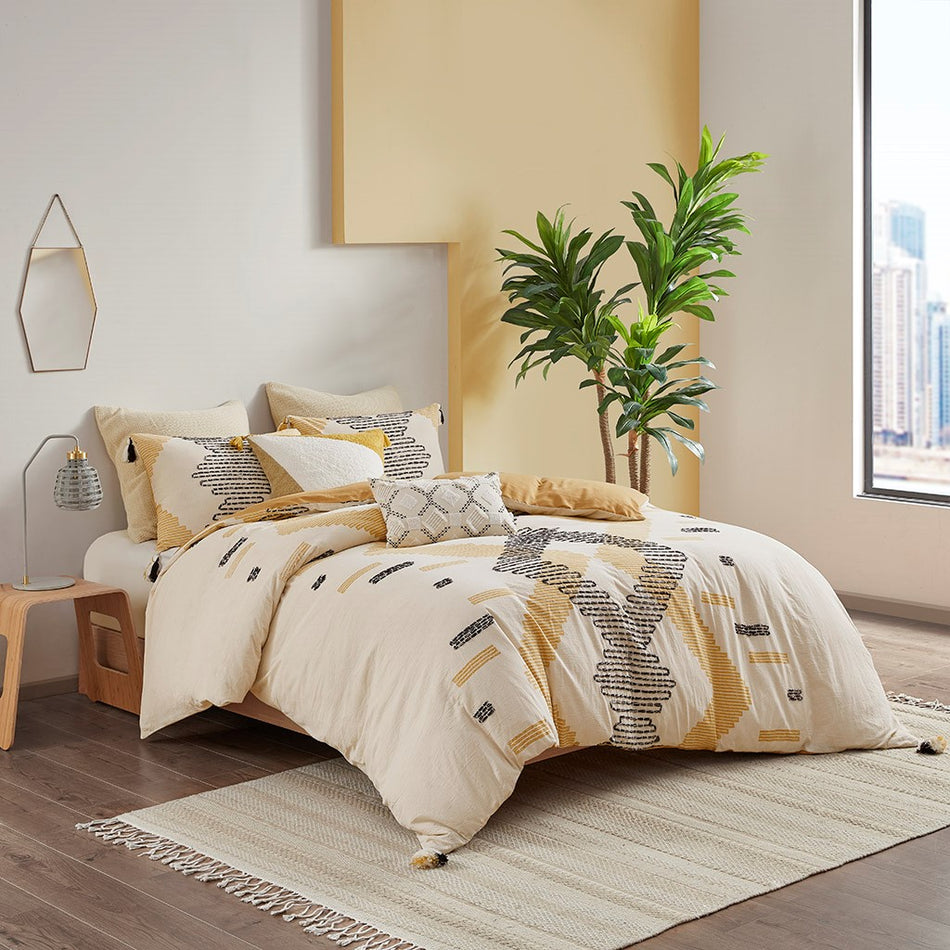 Arizona 3 Piece Cotton Duvet Cover Set - Yellow - Full Size / Queen Size