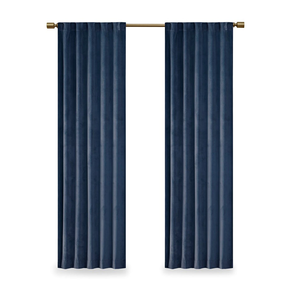 Colt Room Darkening Poly Velvet Rod Pocket/Back Tab Window Panel Pair - Navy - 37x95"