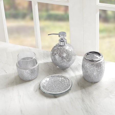 Madison Park Mosaic 4 Piece Bath Accessory Set - Silver 