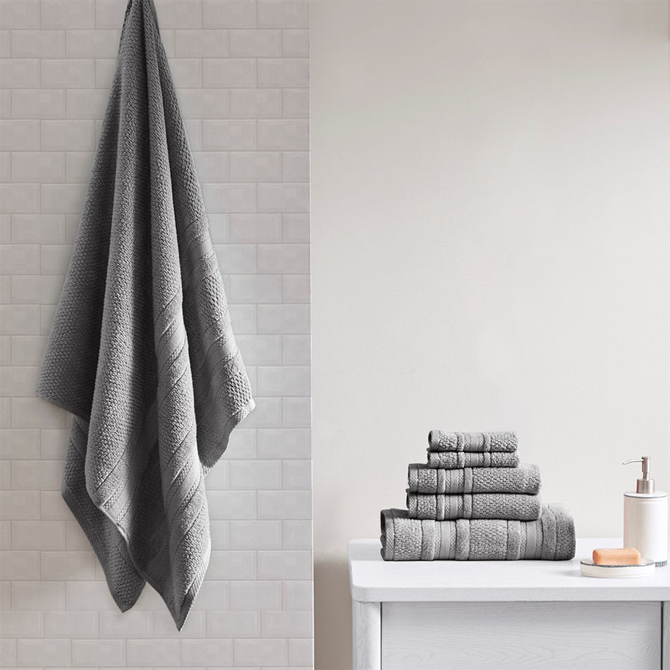 Adrien Super Soft Cotton Quick Dry Bath Towel 6 Piece Set - Dark Gray