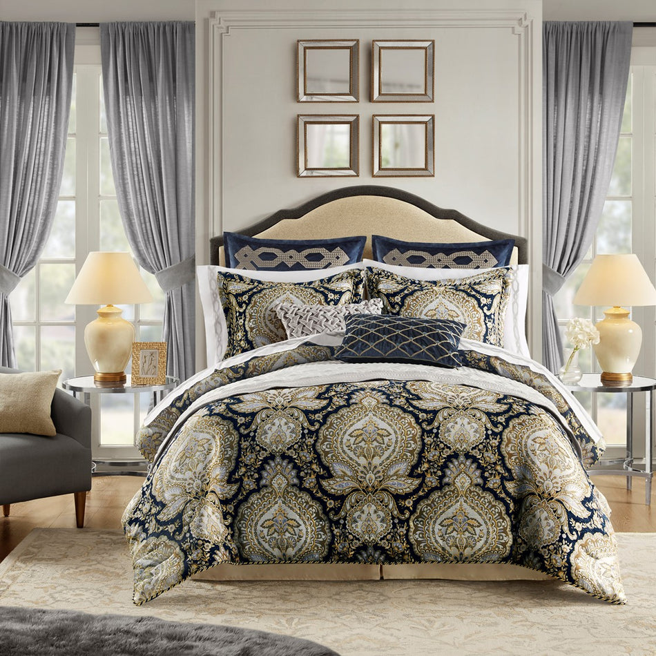 Croscill Classics Valentina 4 Piece Comforter Set - Navy  - Queen Size Shop Online & Save - expresshomedirectr.com