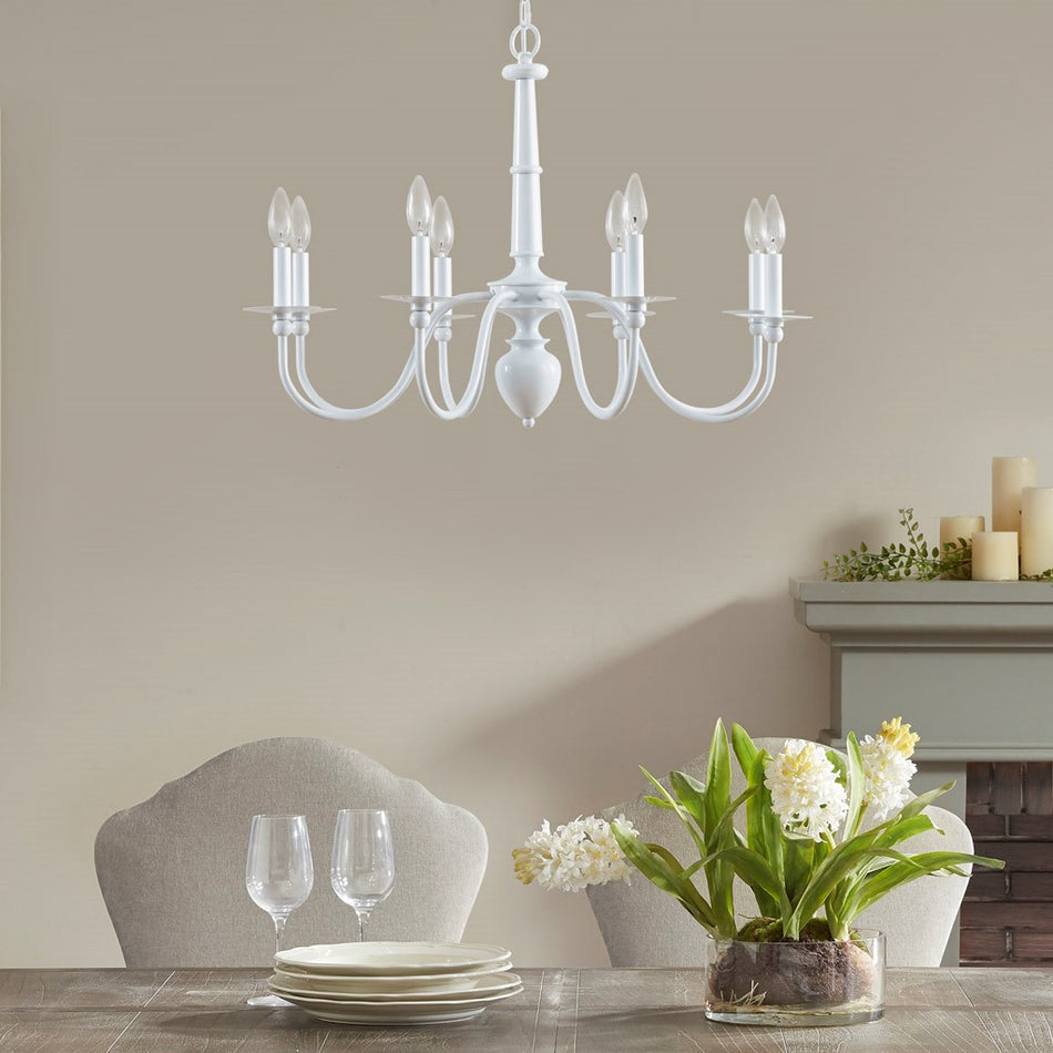 Martha Stewart Amelia 8-Light Traditional Metal Chandelier - Glossy White 