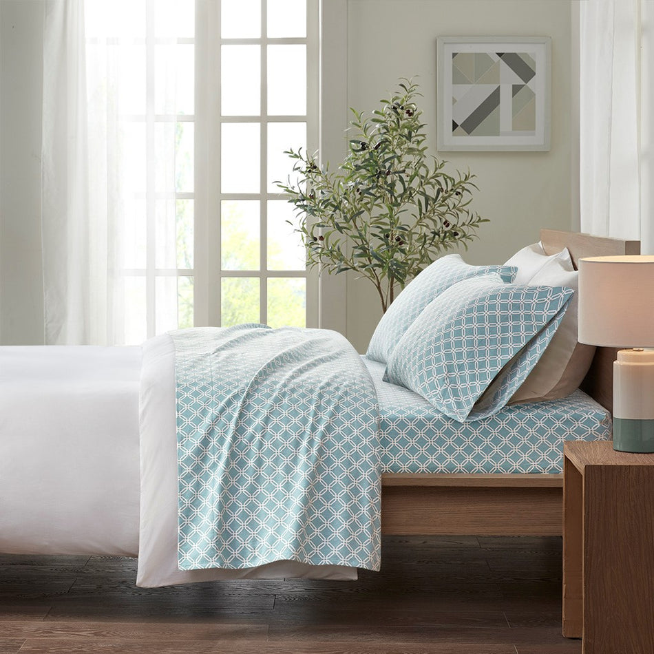 True North by Sleep Philosophy Cozy Cotton Flannel Printed Sheet Set - Aqua Geo  - Full Size Shop Online & Save - expresshomedirectr.com