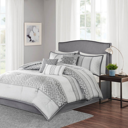 Madison Park Bennett 7 Piece Comforter Set - Grey - King Size