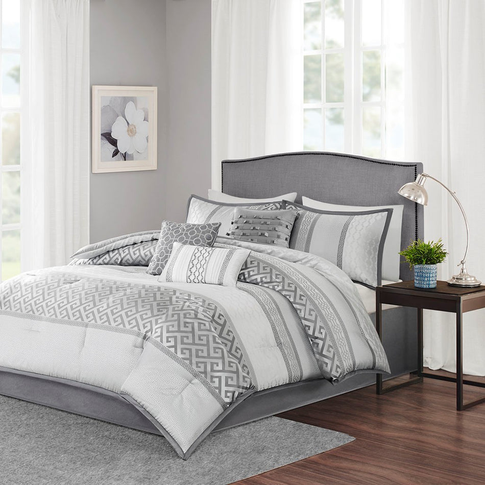 Madison Park Bennett 7 Piece Comforter Set - Grey - King Size