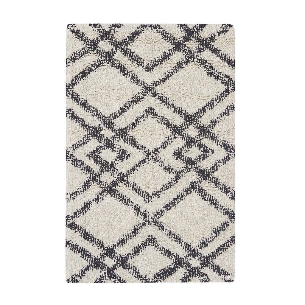 INK+IVY Ansel Geo Diamond Yarn Dyed Cotton Tufted Bath Rug - Black / Neutral - 20x32"