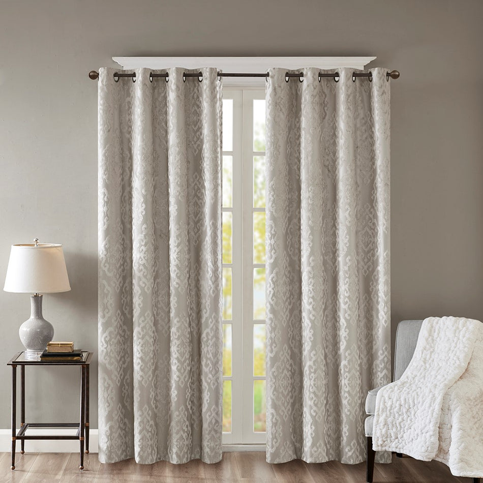 SunSmart Mirage Knitted Jacquard Damask Total Blackout Grommet Top Curtain Panel - Grey - 95" Panel