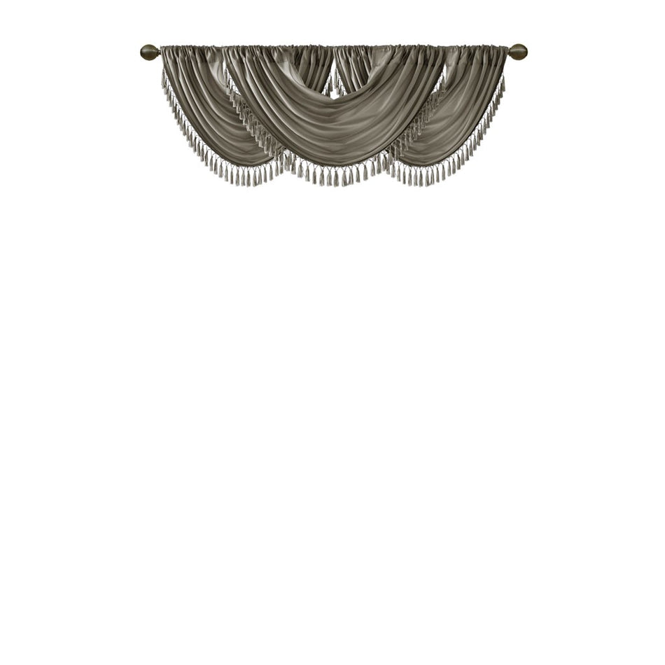 Elena Faux Silk Waterfall Embellished Valance - Charcoal - 38x46"