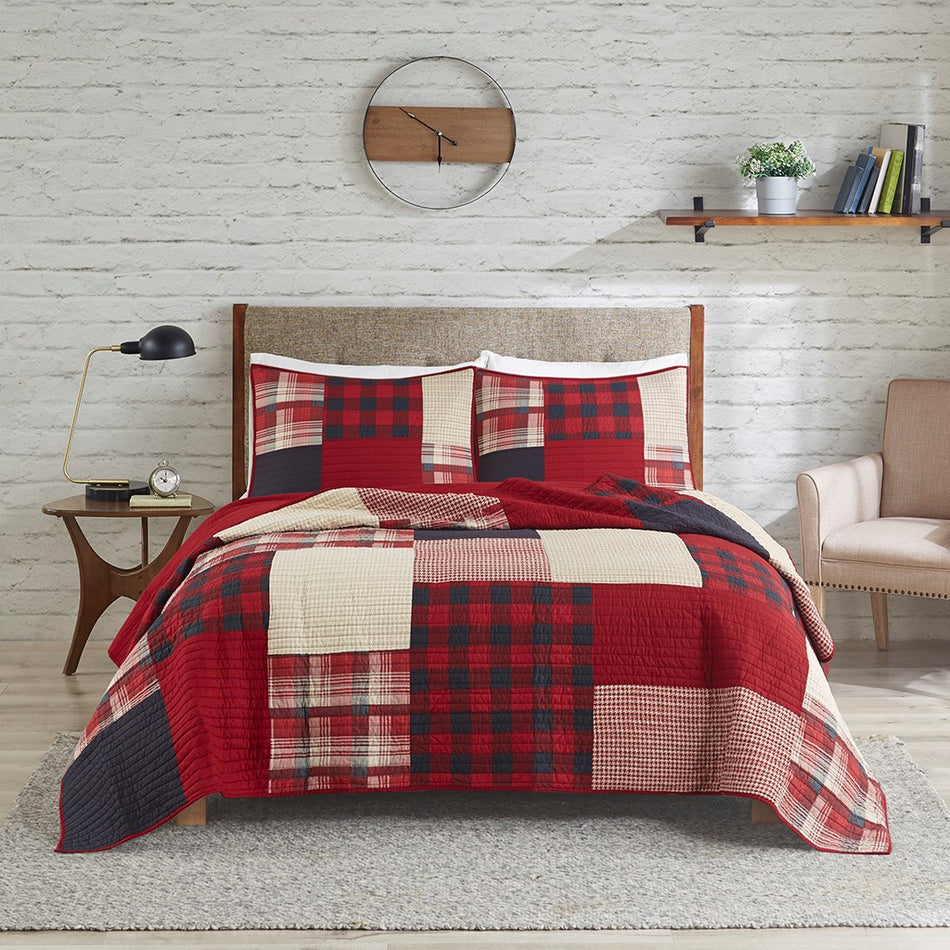 Sunset Oversized Cotton Coverlet Mini Set - Red - King Size / Cal King Size