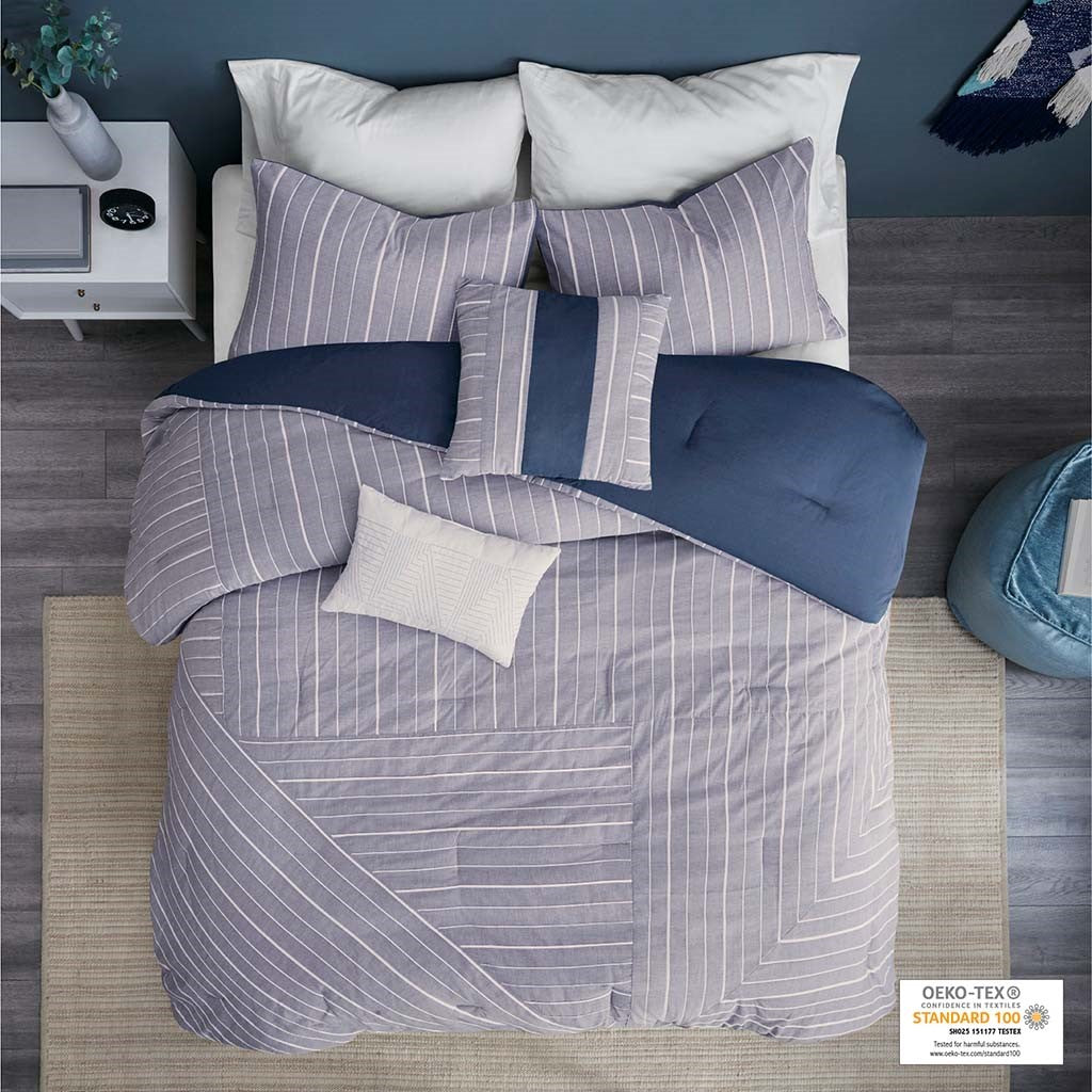 Urban Habitat Bergen 5 Piece Cotton Rich Comforter Set - Chambray Indigo - King Size / Cal King Size