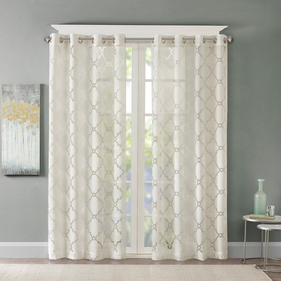 Eden Fretwork Burnout Sheer Panel - Ivory - 50x95"