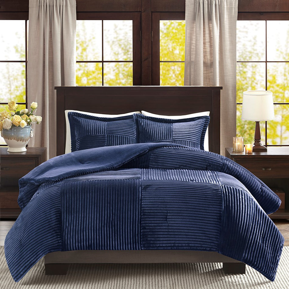 Parker Plush Down Alternative Comforter Set - Navy - Full Size / Queen Size