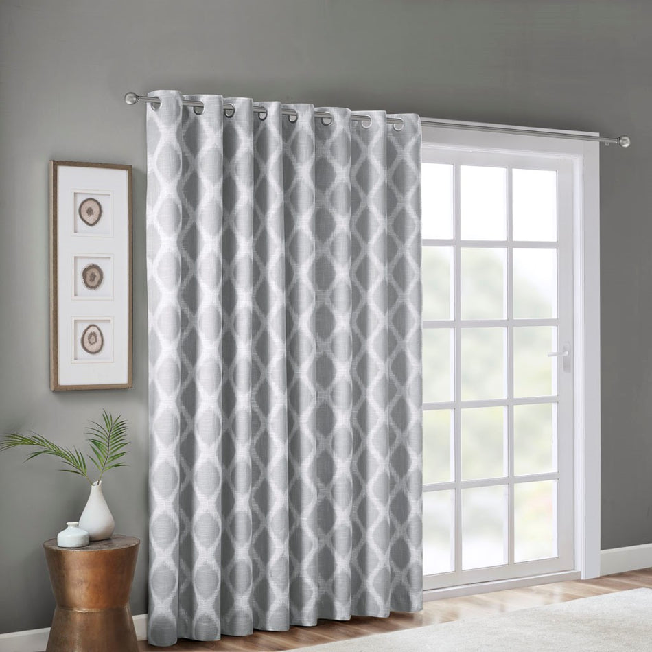 Blakesly Printed Ikat Blackout Patio Curtain - Grey - 100x84"