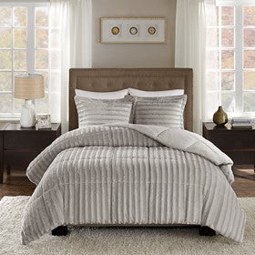 Duke Faux Fur Comforter Mini Set - Grey - King Size / Cal King Size