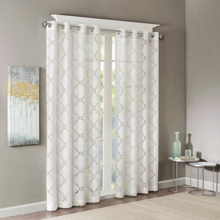 Madison Park Eden Fretwork Burnout Sheer Panel - White - 50x63"