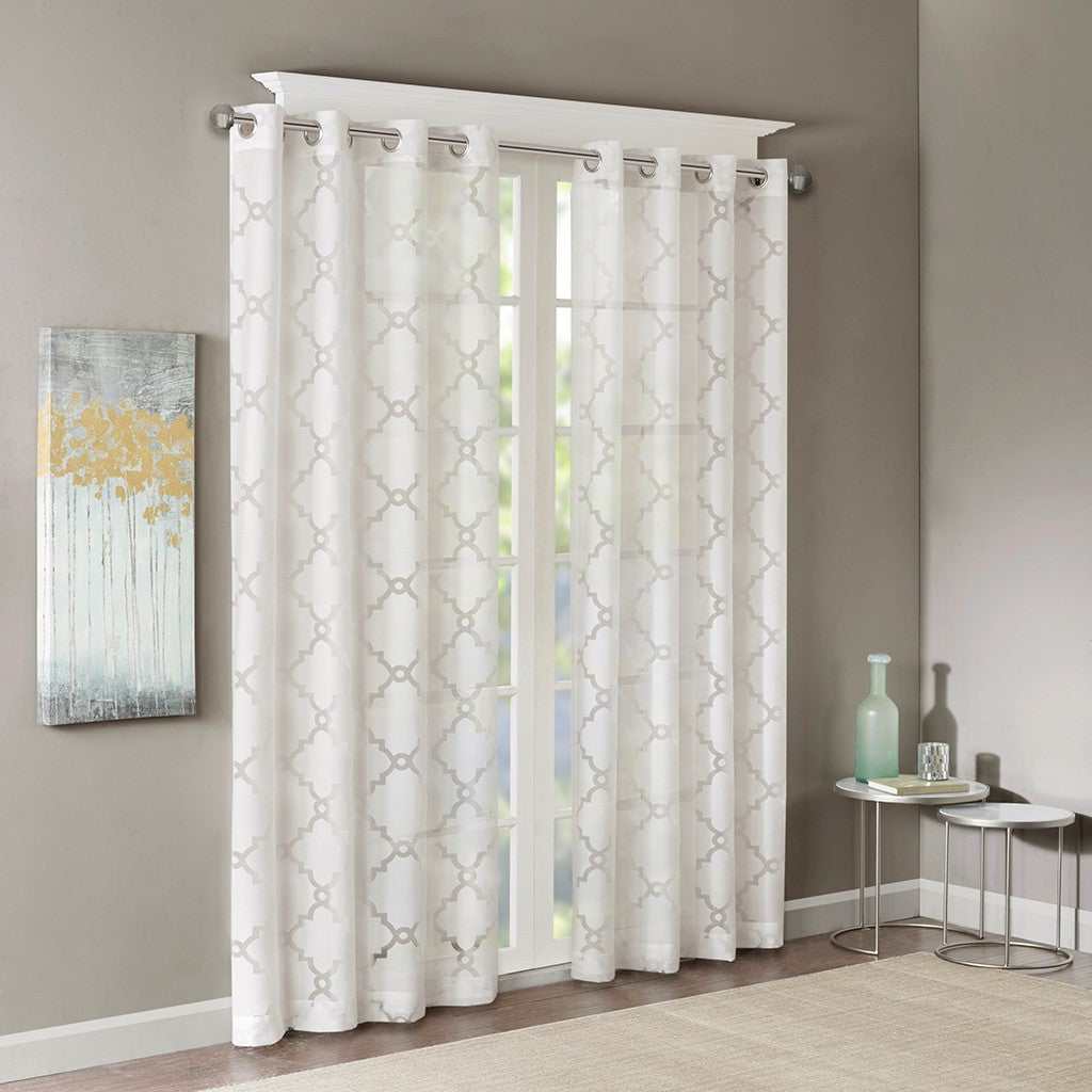 Madison Park Eden Fretwork Burnout Sheer Panel - White - 50x95"