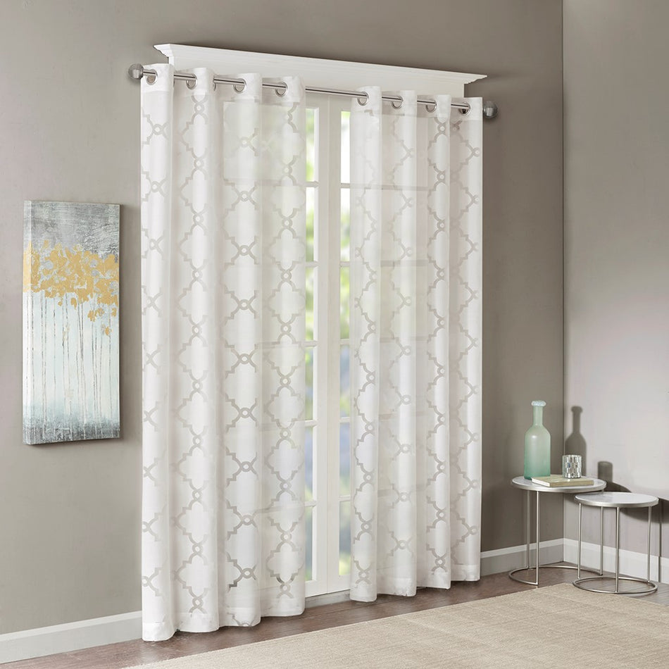 Madison Park Eden Fretwork Burnout Sheer Panel - White - 50x84"