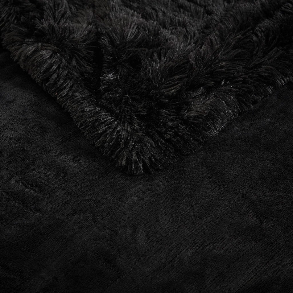 Malea Heated Shaggy Faux Fur Heated Throw - Black - 50x60"