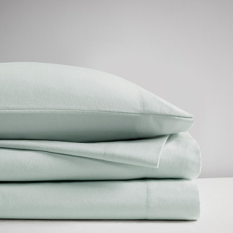 Oversized Cotton Flannel 4 Piece Sheet Set - Seafoam Solid - King Size