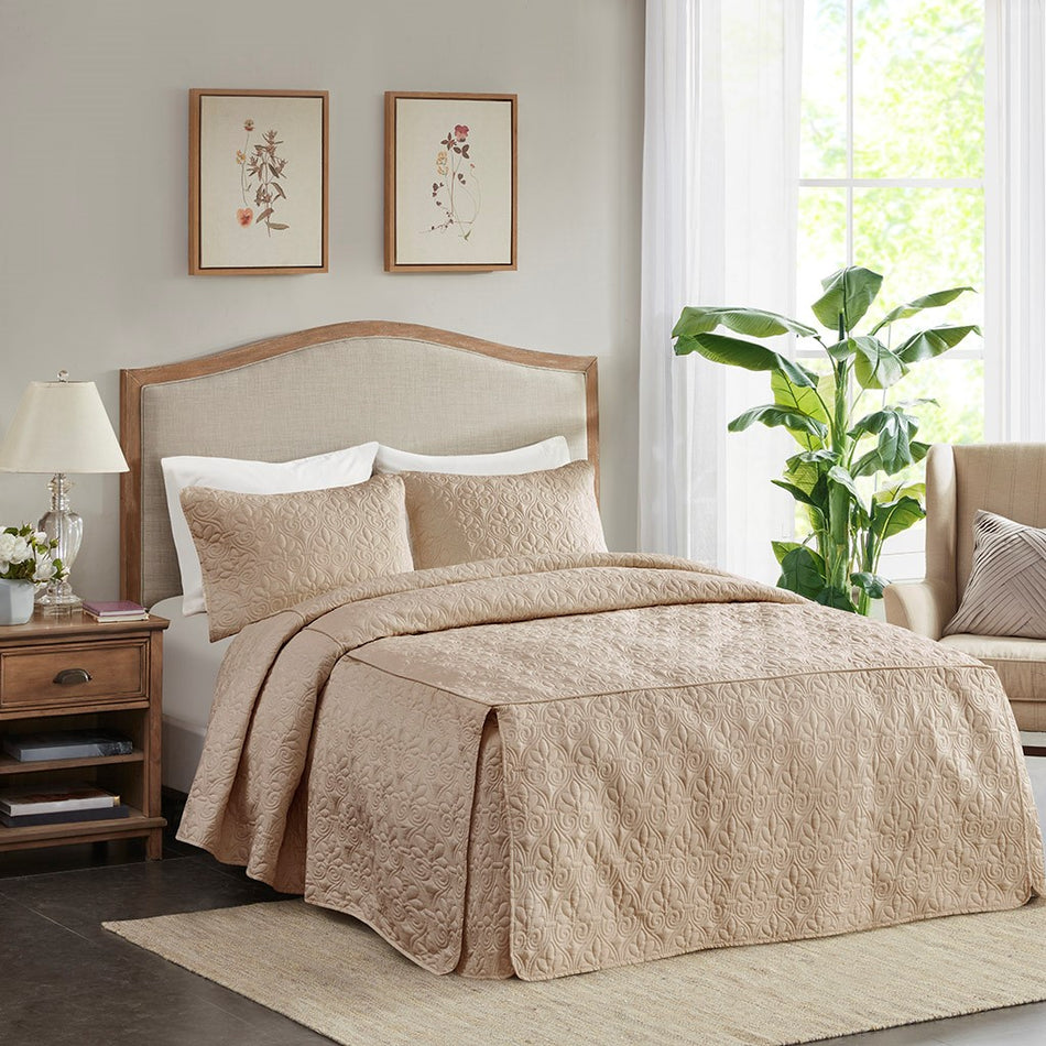 Madison Park Quebec 3 Piece Fitted Bedspread Set - Khaki - King Size