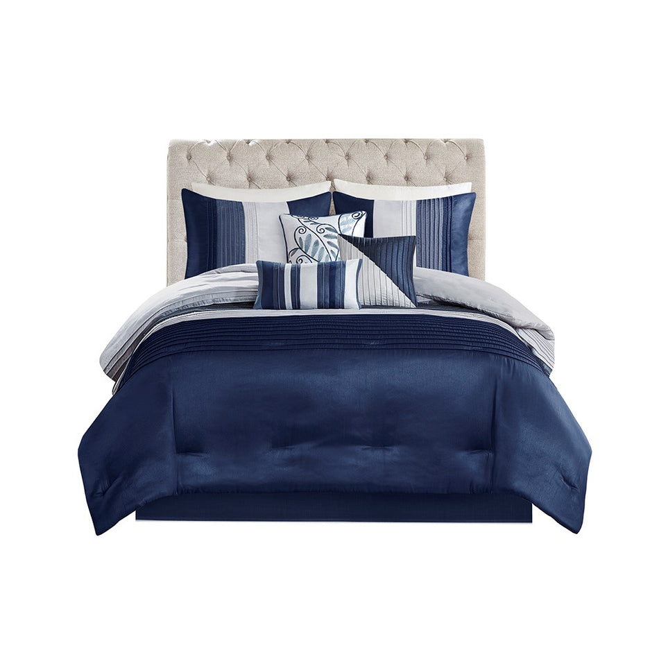 Amherst 7 Piece Comforter Set - Navy - Cal King Size