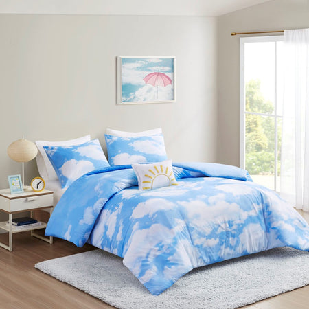 Intelligent Design Aira Cloud Printed Duvet Cover Set - Blue - Twin Size / Twin XL Size