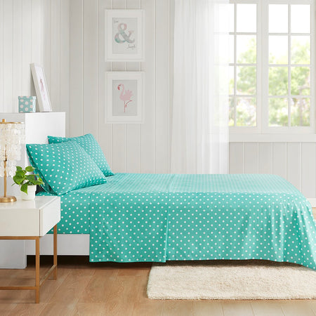 Mi Zone Polka Dot Printed 100% Cotton Sheet Set - Seafoam - Twin Size